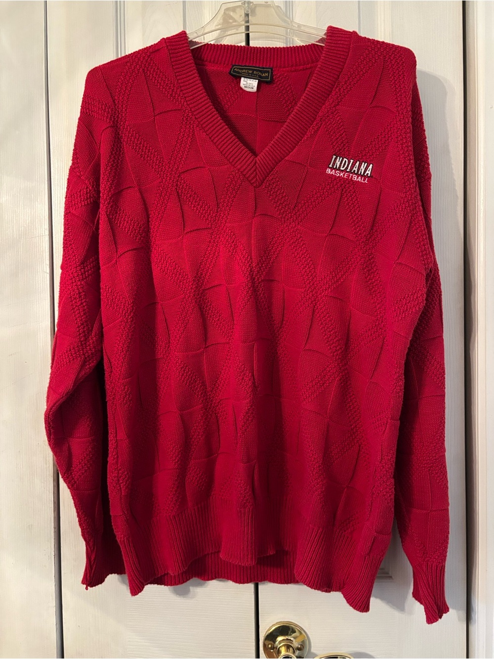 Vintage Andrew Rohan Cableknit Indiana Basketball Red V-Neck Sweater
